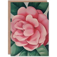 Artery8 Winter Rose Camelia Flower Watercolour Painting Greeting Card Birthday in Pink