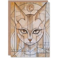 Artery8 Cat Lover Art Deco Feline Design Portrait Greeting Card Birthday in Beige