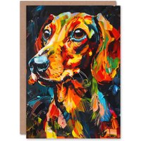 Artery8 Dachshund Sausage Dog Lover Vibrant Portrait Greeting Card Birthday in Orange