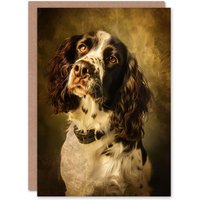 Artery8 English Springer Spaniel Dog Lover Painting Greeting Card Birthday in Brown