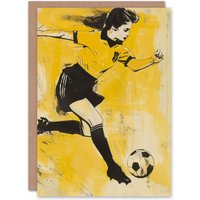 Artery8 Womens Girls Football Fan Soccer Player Striker Greeting Card Birthday in Yellow