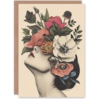 Artery8 Woman Flower Headdress Vintage Style Flowerpunk Greeting Card Birthday in Pink