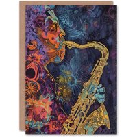 Artery8 Transcendent Saxophone Music Trippy Concept Art Greeting Card Birthday