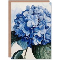 Artery8 Blue Hydrangea Modernist Painting Floral Calm Greeting Card Birthday