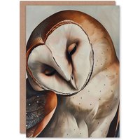 Artery8 Peaceful Owl Portrait Calm Magical Bird Animal Greeting Card Birthday in Brown