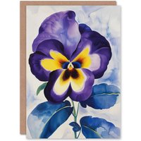 Artery8 Purple Pansy Watercolour Painting Soft Floral Greeting Card Birthday