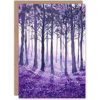 Artery8 Purple Bluebell Forest Painting Trees Woodland Greeting Card Birthday