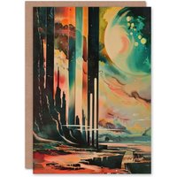 Artery8 Retro Sci-Fi Cliff by Moon Artwork Galaxy Fantasy Greeting Card