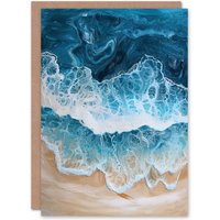 Artery8 Sea Foam on Sandy Beach From Above Calm Zen Greeting Card Birthday in Blue