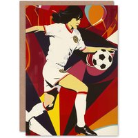 Artery8 Female Footballer in Motion Artwork Red Powerful Greeting Card