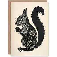 Artery8 Tribal Squirrel Artwork Black & White Nature Greeting Card Birthday