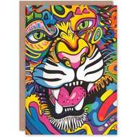 Artery8 Colourful Arty Tiger Portrait Fun Bold Hippy Greeting Card Birthday