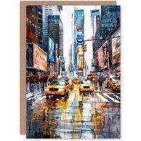 Artery8 Times Square Taxis Billboards Watercolour Iconic Greeting Card