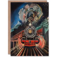 Artery8 Steam Train Painting Engine Dark Powerful Bold Greeting Card Birthday
