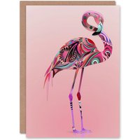 Artery8 Tribal Flamingo Artwork Pink Animal Bird Lover Greeting Card Birthday