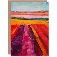 Artery8 Abstract Red Tulip Fields Oil Painting Pink Bold Greeting Card in Orange