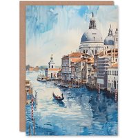 Artery8 Venice Watercolour St Mark's Basilica Detailed Greeting Card Birthday in Blue