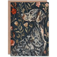 Artery8 Dog Smelling Roses Portrait Charming Floral Greeting Card Birthday in Blue