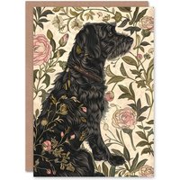 Artery8 Dog in Carnations Painting Botanical Vintage Greeting Card Birthday in Green