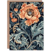 Artery8 Poppies in Leaves Painting Soft Floral Greeting Card Birthday Him Her in Blue
