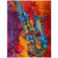 Artery8 Acid Jazz Music Saxophone Abstract Painting Wall Art Print | Size: W18" x H24"