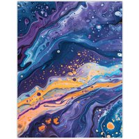 Artery8 Liquid Paint Blue Purple Orange Abstract Painting Wall Art Print | Size: W18" x H24"