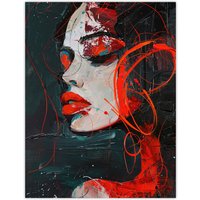Artery8 Red Passion Woman Abstract Portrait Oil Painting Wall Art Print | Size: W18" x H24"