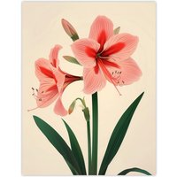 Artery8 Amaryllis Flower Bloom Stylised Botanical Design Wall Art Print in Pink | Size: W12" x H16"