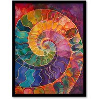 Artery8 Ammonite Shell Fossil Rainbow Pattern Painting Framed Art Print | Size: W12" x H16"