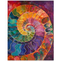 Artery8 Ammonite Shell Fossil Rainbow Pattern Painting Wall Art Print | Size: W24" x H32"