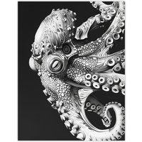 Artery8 Octopus Black White Drawing Ernst Haeckel Style Wall Art Print in Grey | Size: W24" x H32"