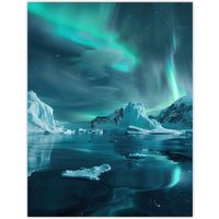 Artery8 Aurora Australis Antarctica Night Iceberg Seascape Wall Art Print in Blue | Size: W18" x H24"