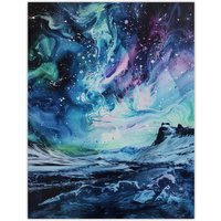 Artery8 Aurora Australis Antarctica Liquid Paint Landscape Wall Art Print in Blue | Size: W18" x H24"