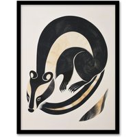 Artery8 Badger Inuit Art Style Animal Painting Framed Art Print in Black | Size: A4