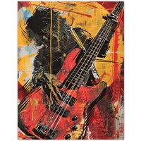 Artery8 Guitar Player Musician Gig Abstract Painting Wall Art Print in Yellow | Size: W18" x H24"