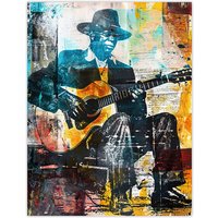 Artery8 Blues Music Guitar Player Upcycle Painting Wall Art Print | Size: W18" x H24"