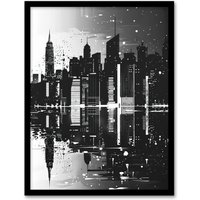 Artery8 Metropolis Cityscape Reflection Black White Framed Art Print | Size: W12" x H16"