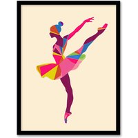 Artery8 Ballerina Arabesque Pose Bright Colourful Design Framed Art Print | Size: A4