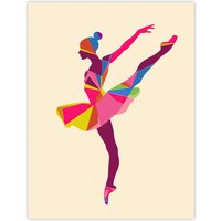 Artery8 Ballerina Arabesque Pose Bright Colourful Design Wall Art Print | Size: W12" x H16"