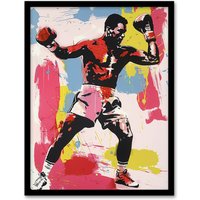 Artery8 Boxer Sport Portrait Boxing Gloves Colourful Bold Framed Art Print | Size: W12" x H16"