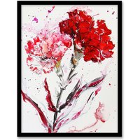 Artery8 Red Carnation Flower Abstract Watercolour Framed Art Print | Size: W12" x H16"
