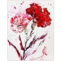 Artery8 Red Carnation Flower Abstract Watercolour Wall Art Print | Size: W18" x H24"