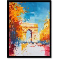 Artery8 Arc De Triomphe Paris Champs Elysees Abstract Framed Art Print in Blue | Size: A4