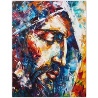 Artery8 Jesus Face Portrait Religious Painting Wall Art Print | Size: W12" x H16"