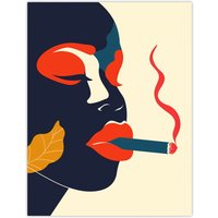 Artery8 Red Lips Smoking Abstract Portrait Woman Wall Art Print | Size: W18" x H24"