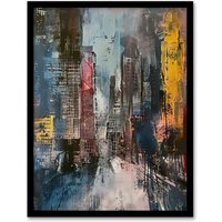 Artery8 Abstract City Street Cityscape Painting Framed Art Print in Grey | Size: W12" x H16"