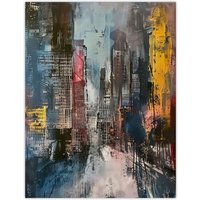 Artery8 Abstract City Street Cityscape Painting Wall Art Print in Grey | Size: W12" x H16"