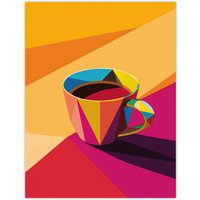 Artery8 Coffee Tea Cup Colourful Geometric Design Wall Art Print in Orange | Size: W18" x H24"