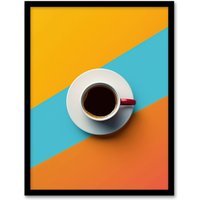 Artery8 Coffee Cup Aerial View Vibrant Geometric Design Framed Art Print | Size: A4
