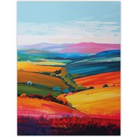 Artery8 Colourful Country Fields Rainbow Landscape Wall Art Print | Size: W18" x H24"